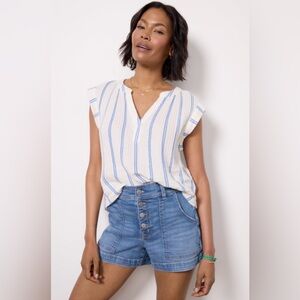 Faherty Dream 100% Organic Cotton Gauze Dylan Striped Top In Blue/White Size M
